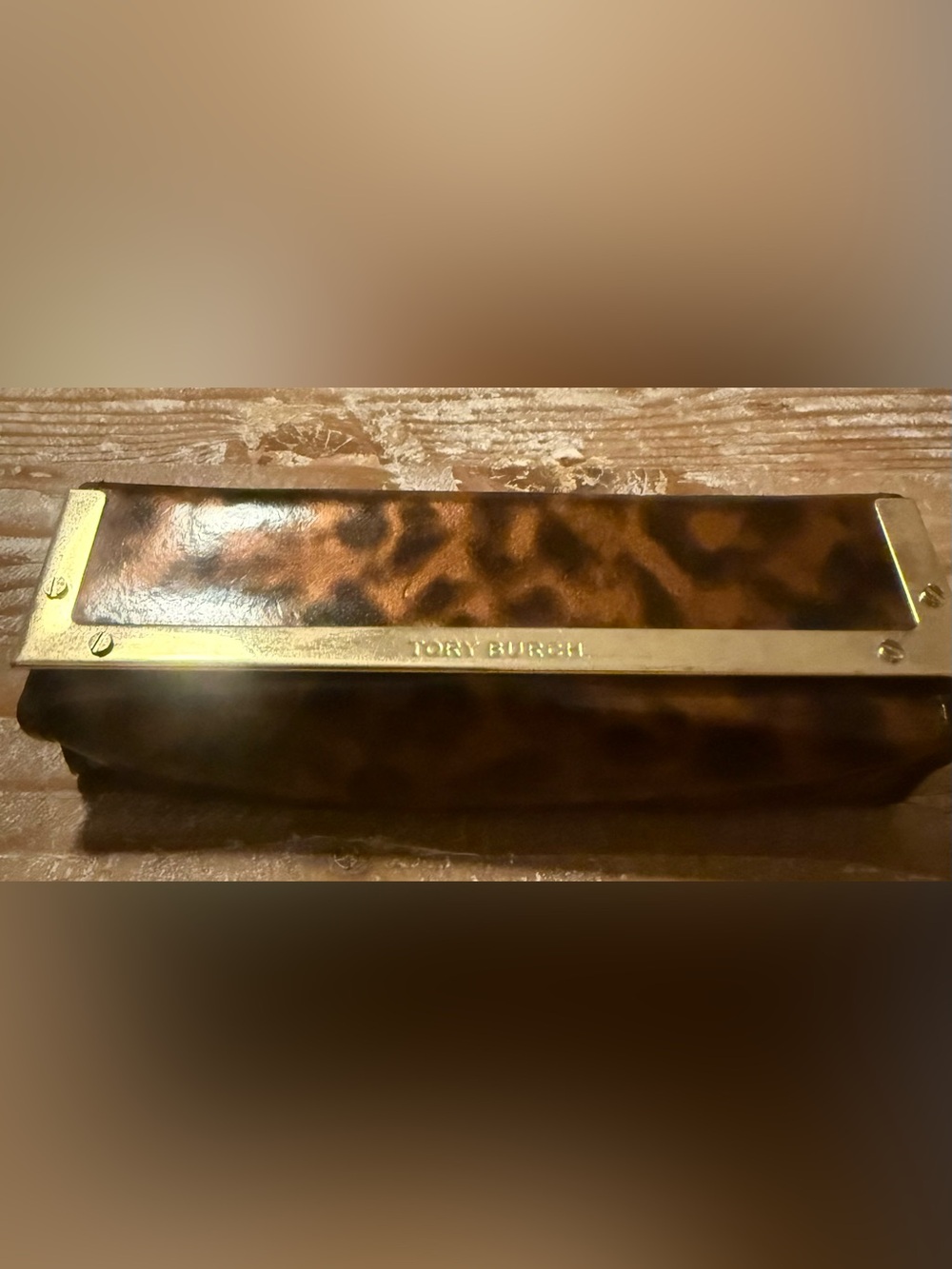 Tory Burch Leopard Print Sunglasses Case - Brown Gold Accents